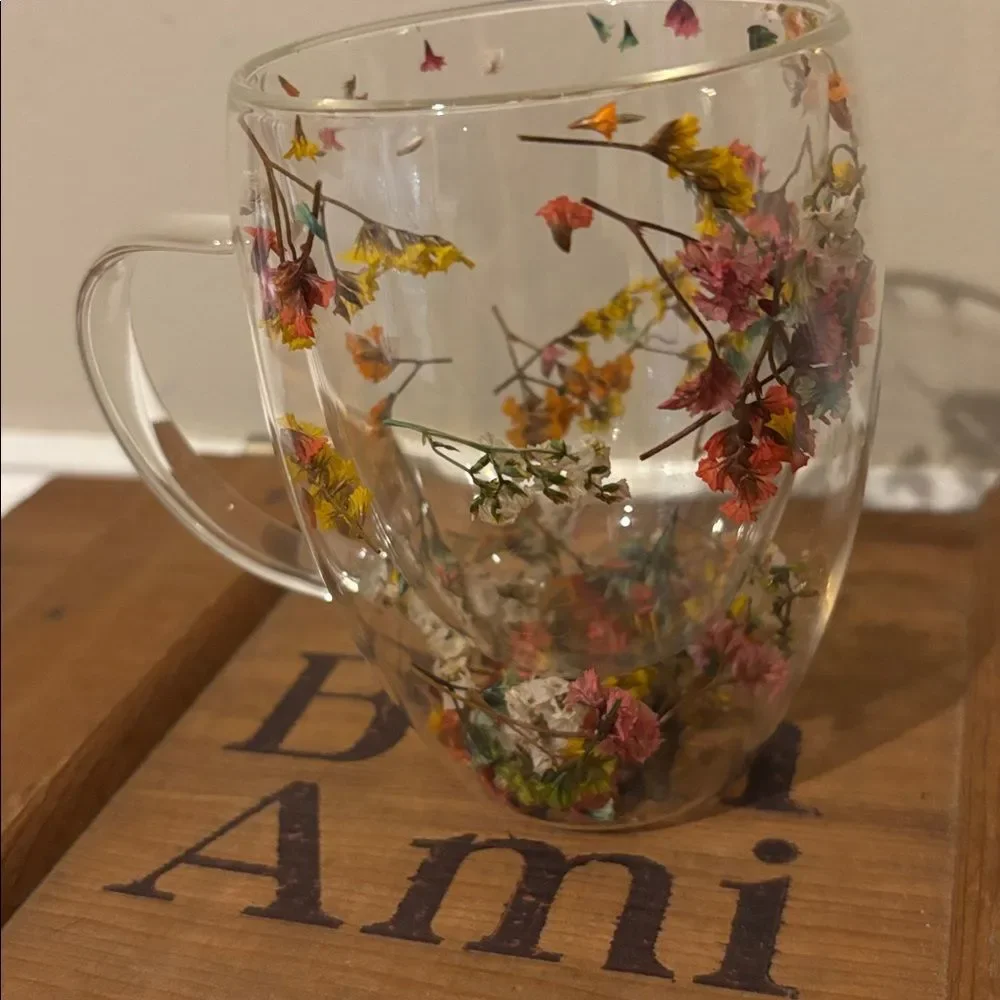 Dried Floral Clear Glass Mug
